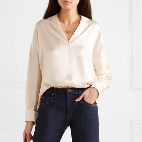 Vince Tops - Vince Ivory Cream Silk Satin Blouse Medium